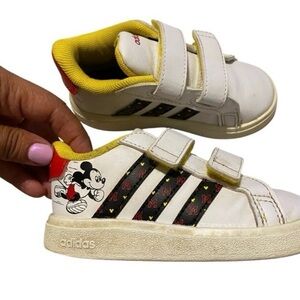 Adidas Kids Toddler White and Yellow Sneakers with Mickey Mouse Design
